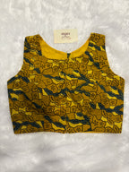 Doubble zipper ajrak cotton padded blouse|Mustered yellow colour|DZAB001