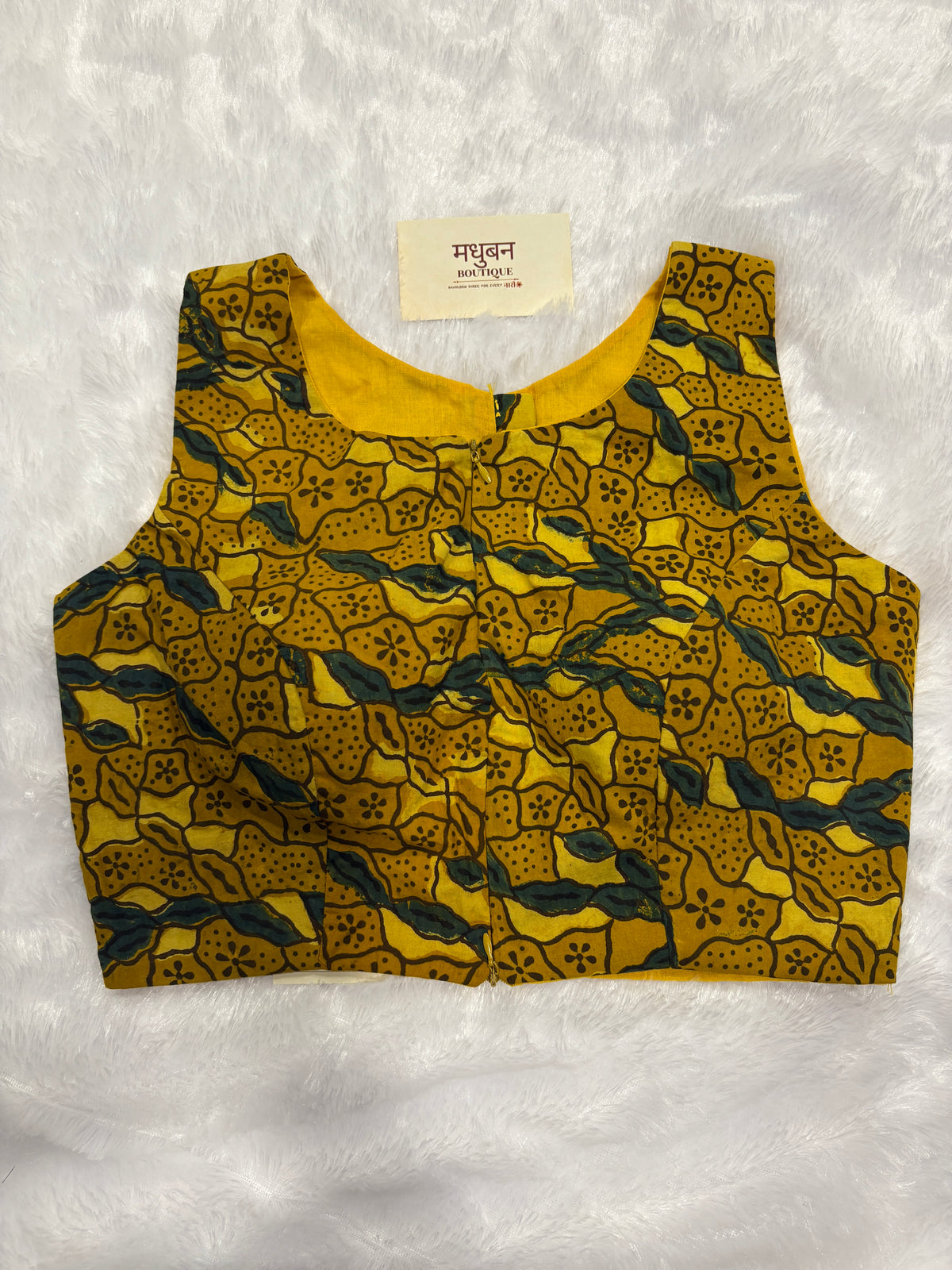 Doubble zipper ajrak cotton padded blouse|Mustered yellow colour|DZAB001