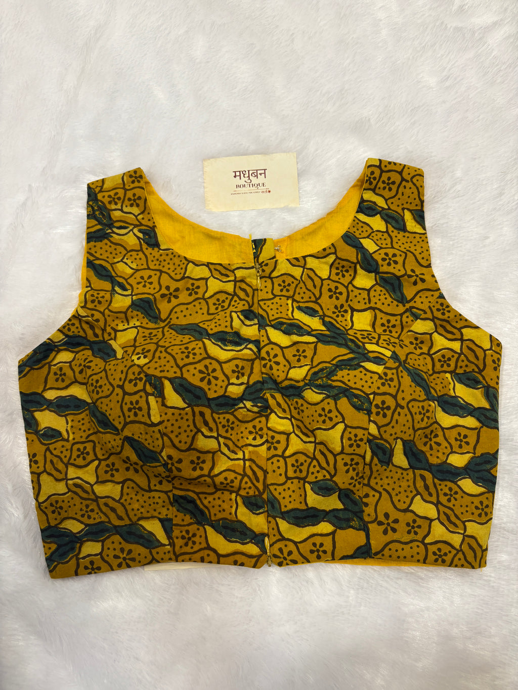 Doubble zipper ajrak cotton padded blouse|Mustered yellow colour|DZAB001