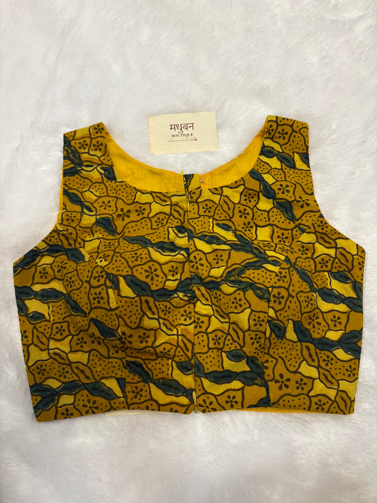 Doubble zipper ajrak cotton padded blouse|Mustered yellow colour|DZAB001