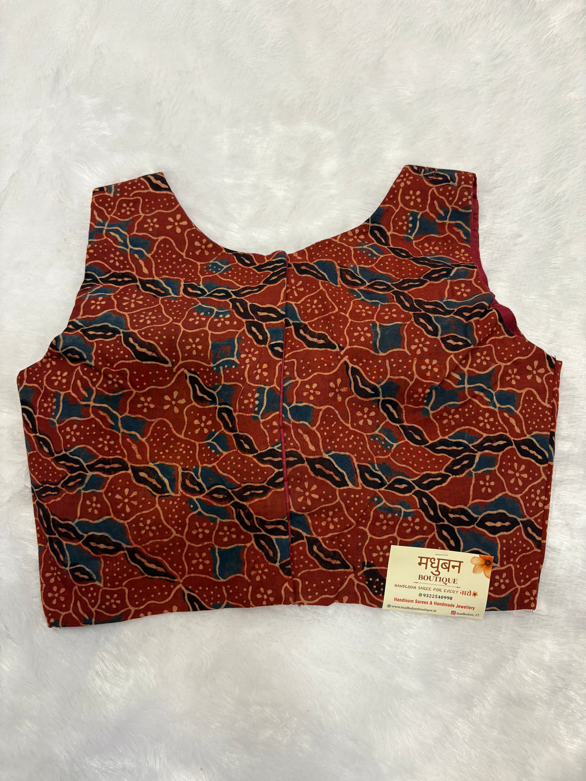 Doubble zipper ajrak cotton padded blouse|Redcolour|DZAB002