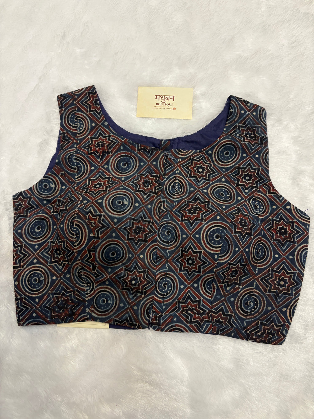 Doubble zipper ajrak cotton padded blouse|Indigo|DZAB004