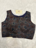 Doubble zipper ajrak cotton padded blouse|Indigo|DZAB004