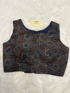 Doubble zipper ajrak cotton padded blouse|Indigo|DZAB004