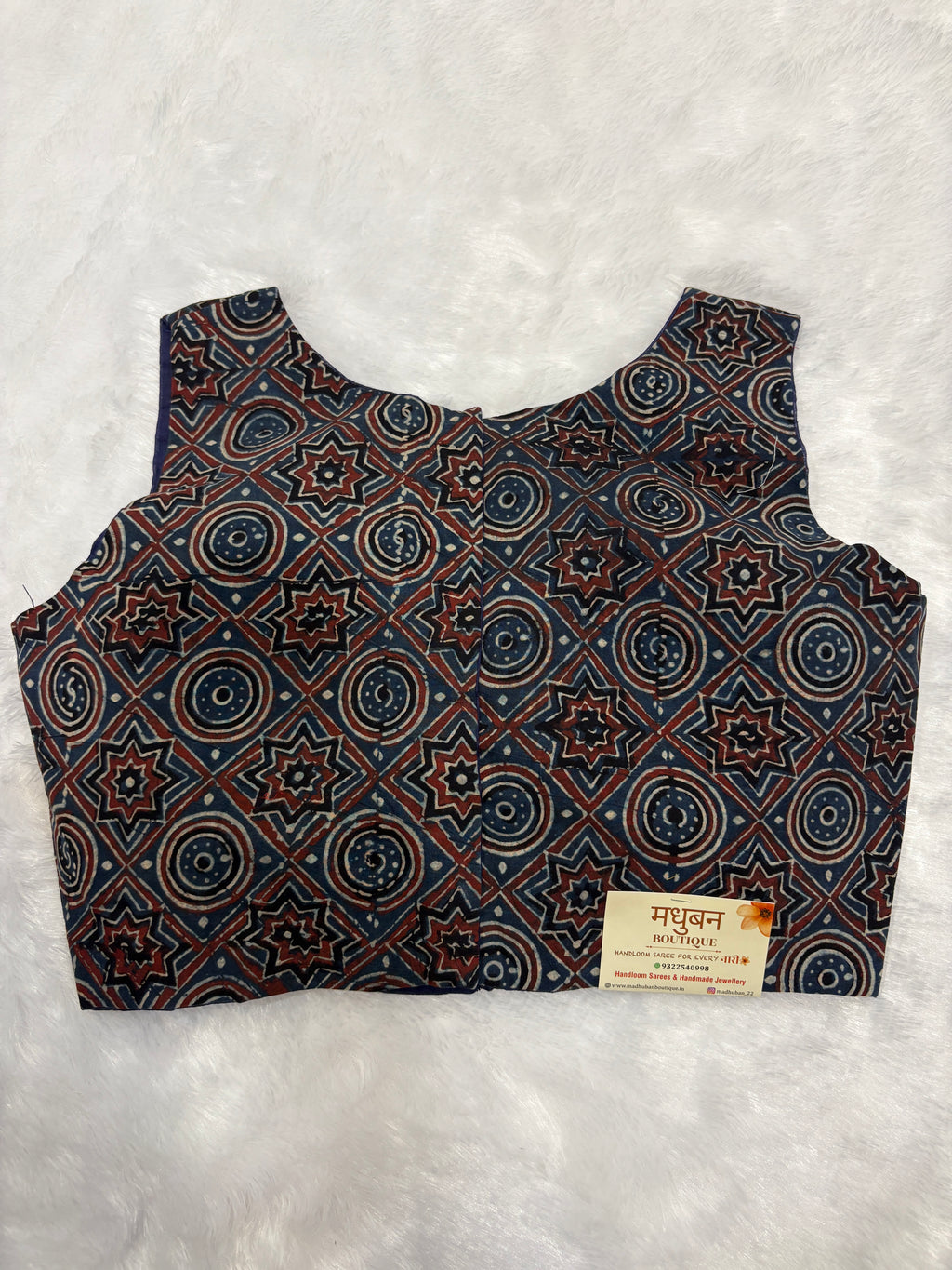 Doubble zipper ajrak cotton padded blouse|Indigo|DZAB004