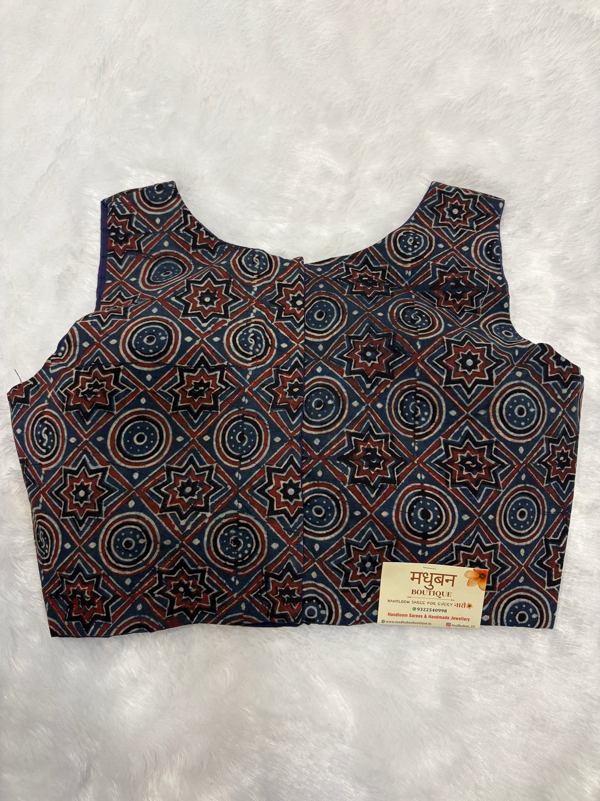 Doubble zipper ajrak cotton padded blouse|Indigo|DZAB004
