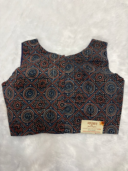 Doubble zipper ajrak cotton padded blouse|Indigo|DZAB004