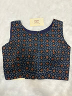 Doubble zipper ajrak cotton padded blouse|Indigo|DZAB003