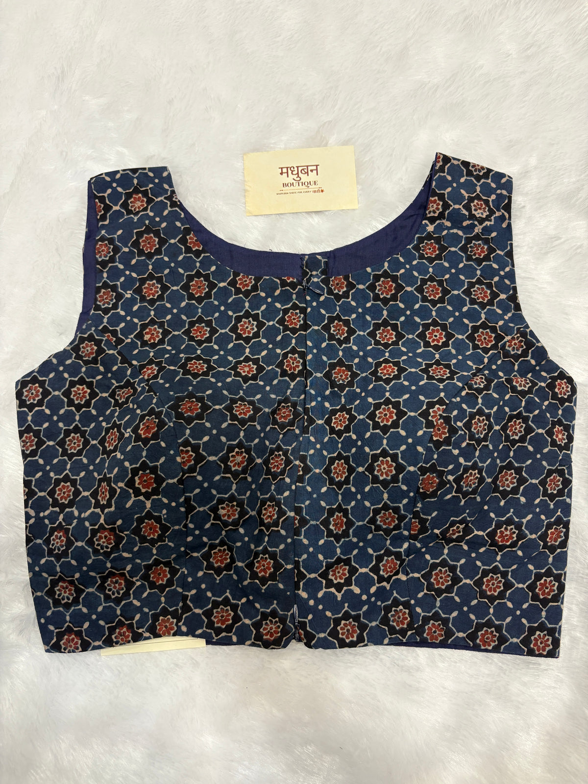 Doubble zipper ajrak cotton padded blouse|Indigo|DZAB003