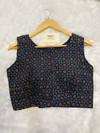 Doubble zipper ajrak cotton padded blouse|Indigo|DZAB003