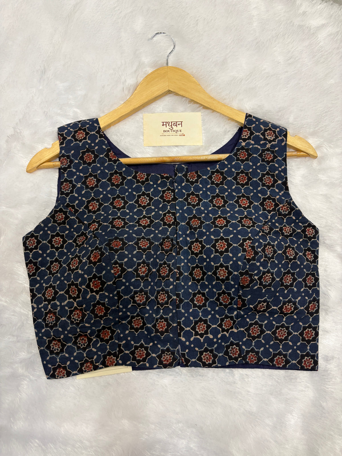 Doubble zipper ajrak cotton padded blouse|Indigo|DZAB003