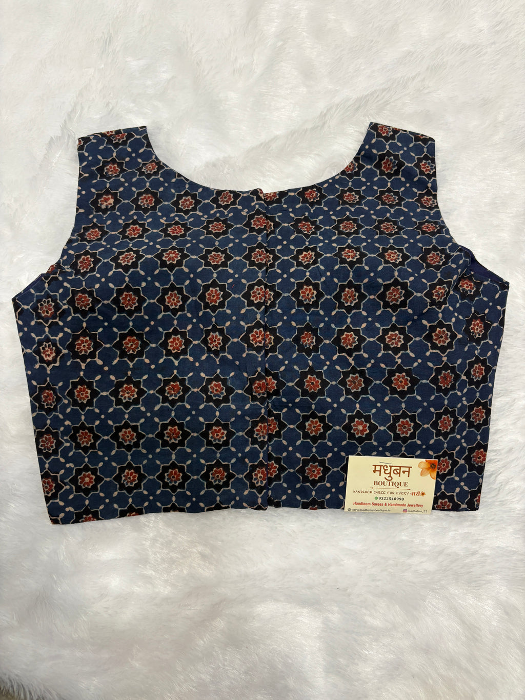 Doubble zipper ajrak cotton padded blouse|Indigo|DZAB003