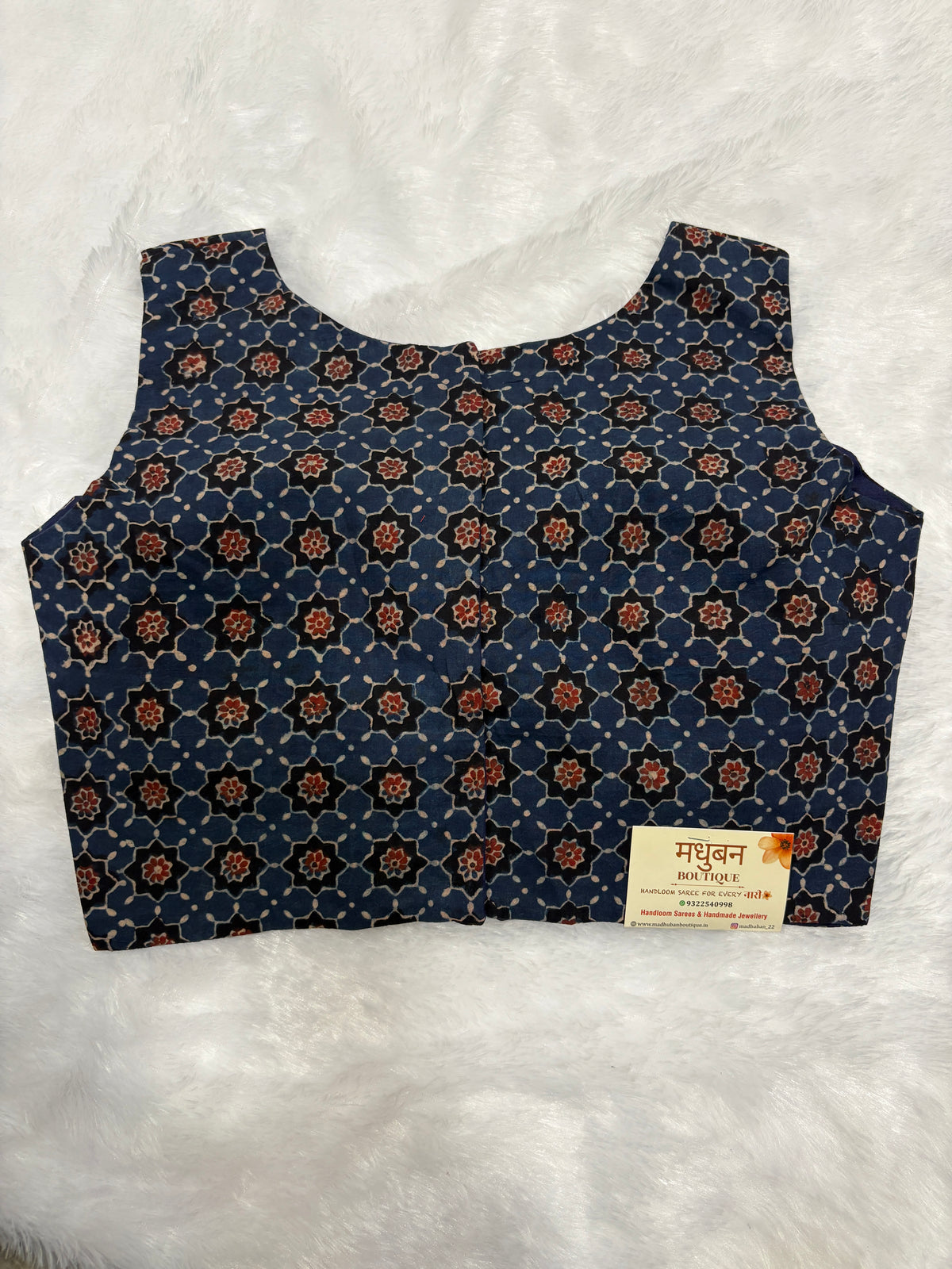 Doubble zipper ajrak cotton padded blouse|Indigo|DZAB003