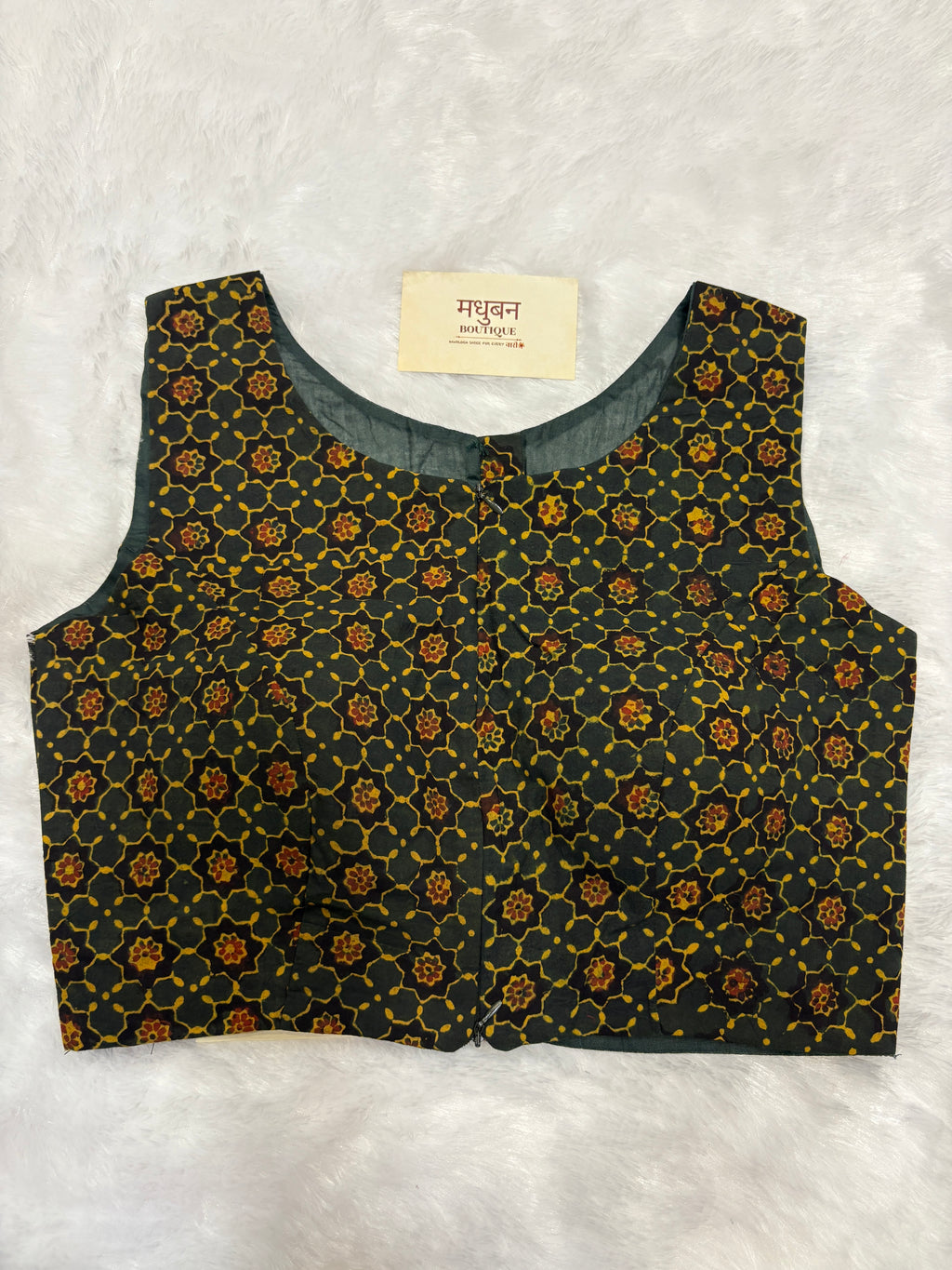 Doubble zipper ajrak cotton padded blouse|Bottle green colour|DZAB005