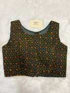 Doubble zipper ajrak cotton padded blouse|Bottle green colour|DZAB005