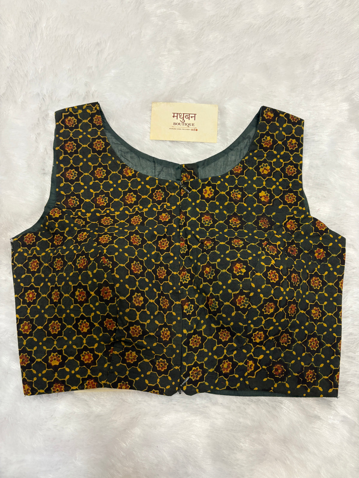 Doubble zipper ajrak cotton padded blouse|Bottle green colour|DZAB005
