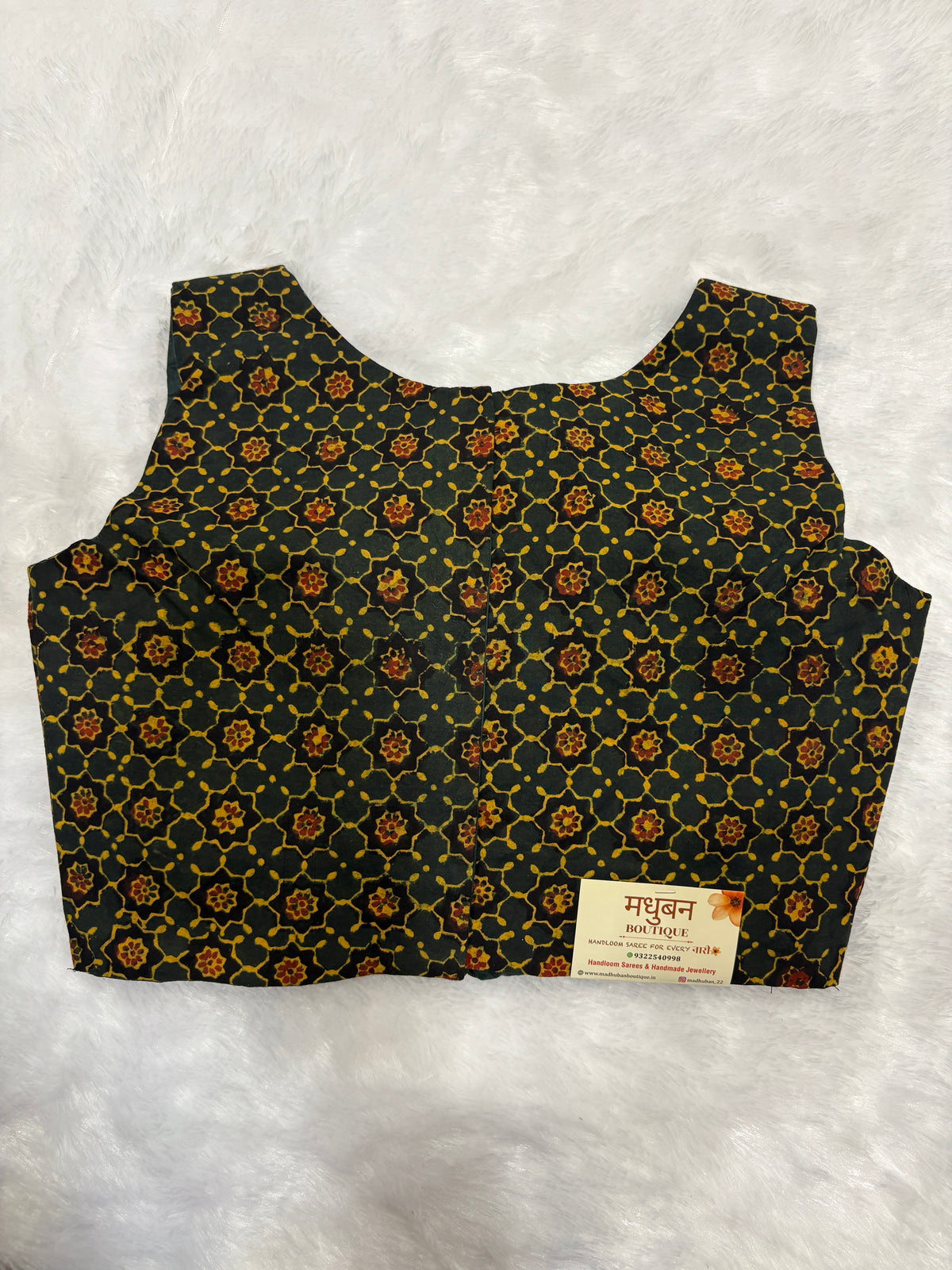 Doubble zipper ajrak cotton padded blouse|Bottle green colour|DZAB005