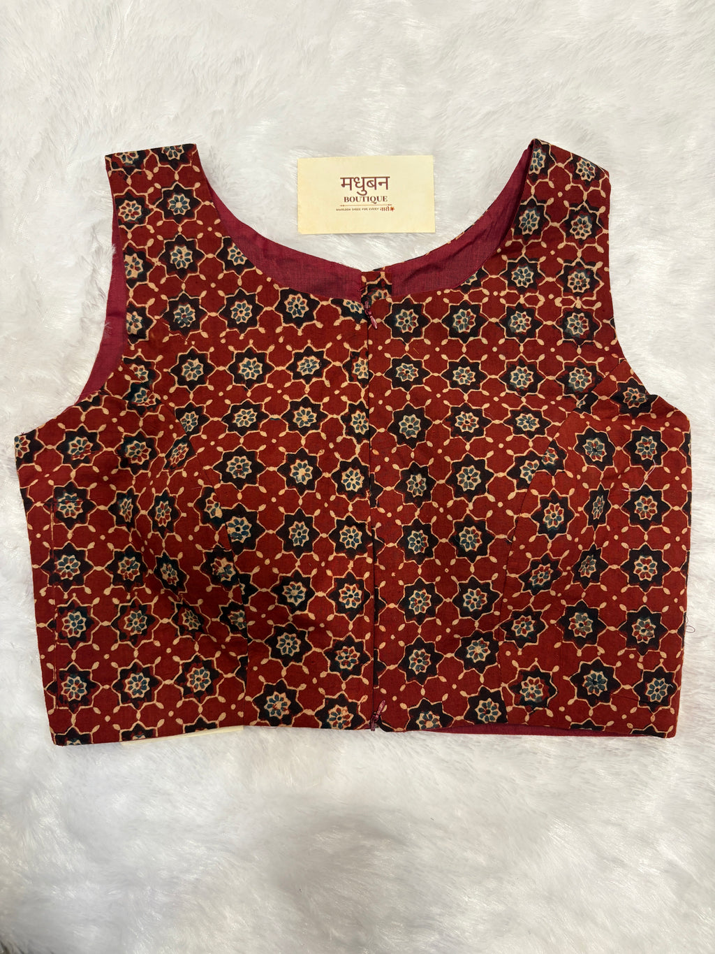 Doubble zipper ajrak cotton padded blouse|Red colour|DZAB006