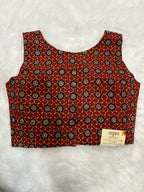 Doubble zipper ajrak cotton padded blouse|Red colour|DZAB006