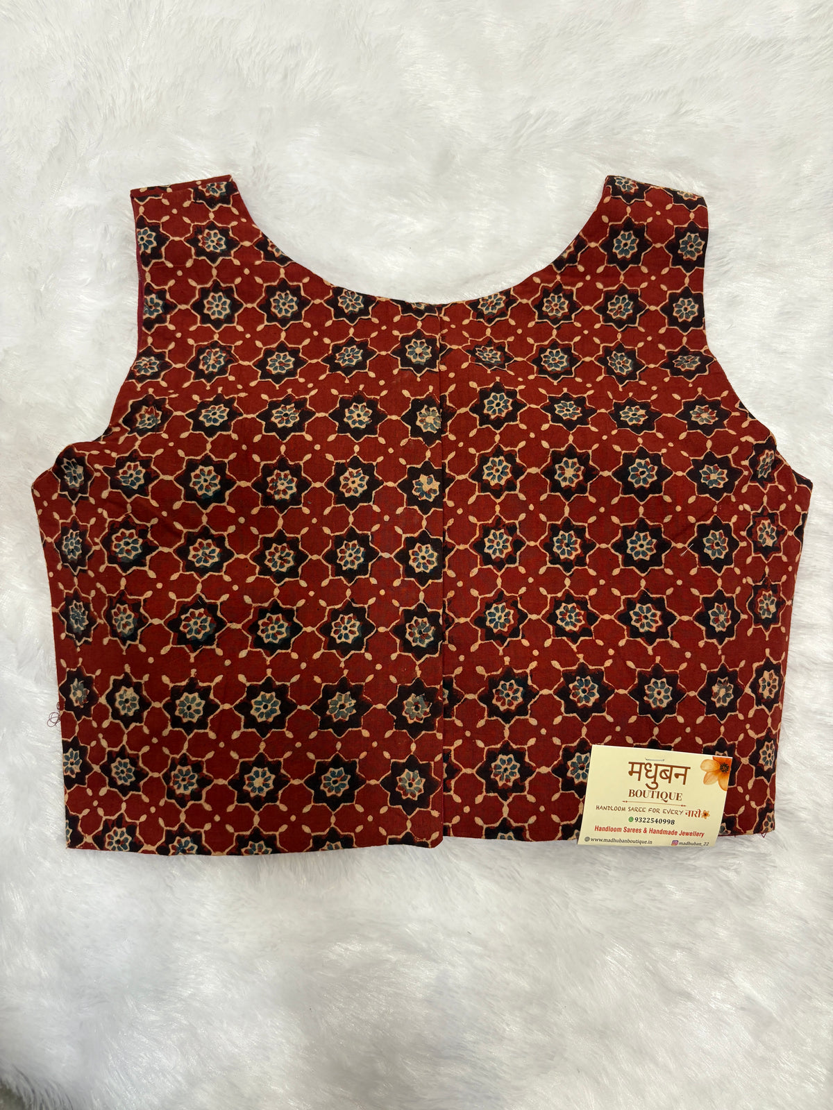 Doubble zipper ajrak cotton padded blouse|Red colour|DZAB006