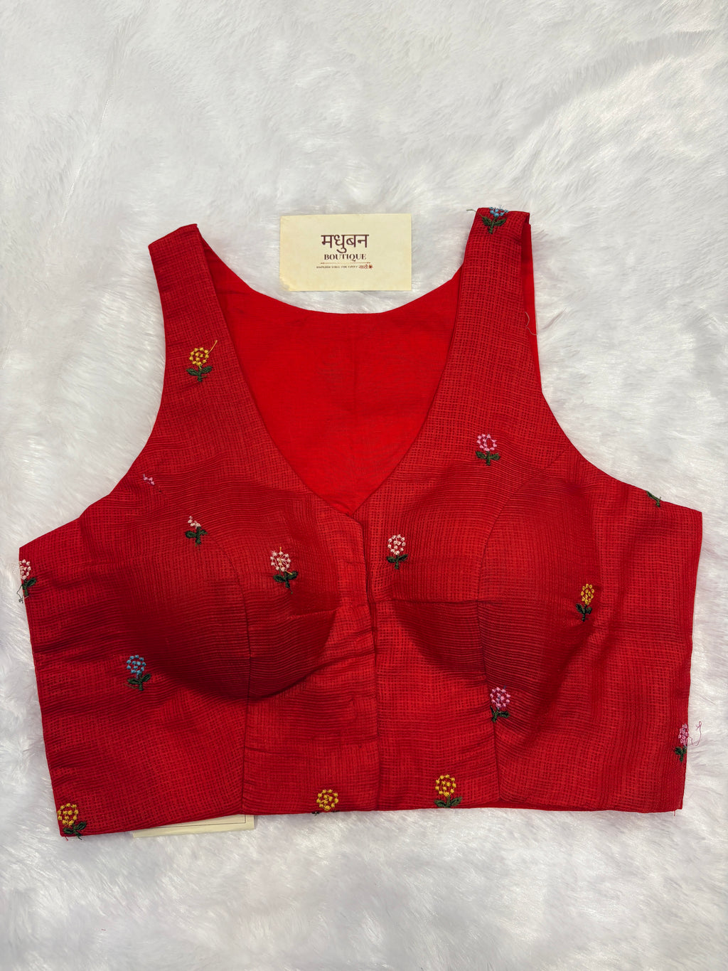 Kota embroidery halter neck padded blouse|Red|KEHB005