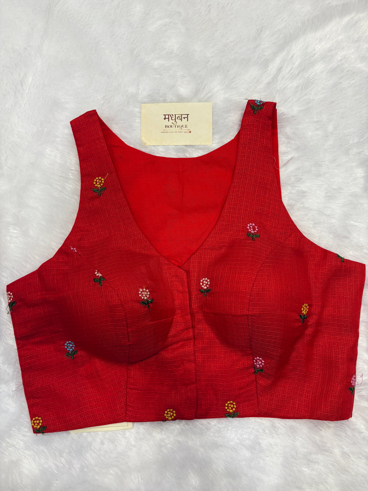 Kota embroidery halter neck padded blouse|Red|KEHB005