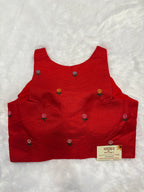 Kota embroidery halter neck padded blouse|Red|KEHB005