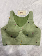 Kota embroidery halter neck padded blouse|Mehendi green|KEHB001