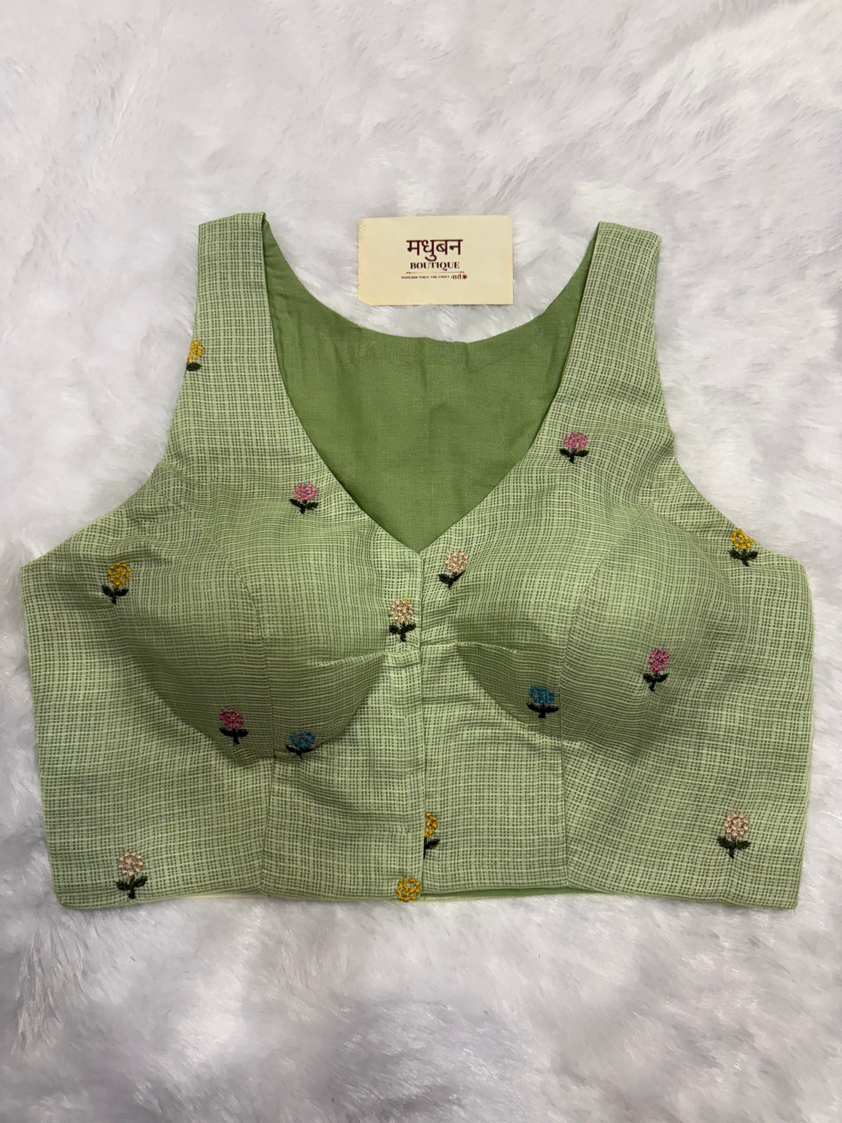 Kota embroidery halter neck padded blouse|Mehendi green|KEHB001