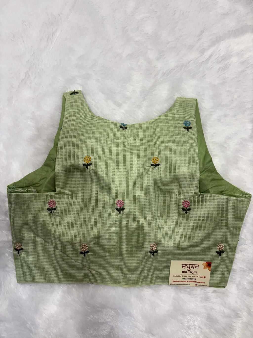 Kota embroidery halter neck padded blouse|Mehendi green|KEHB001