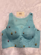 Kota embroidery halter neck padded blouse|Sky blue|KEHB002