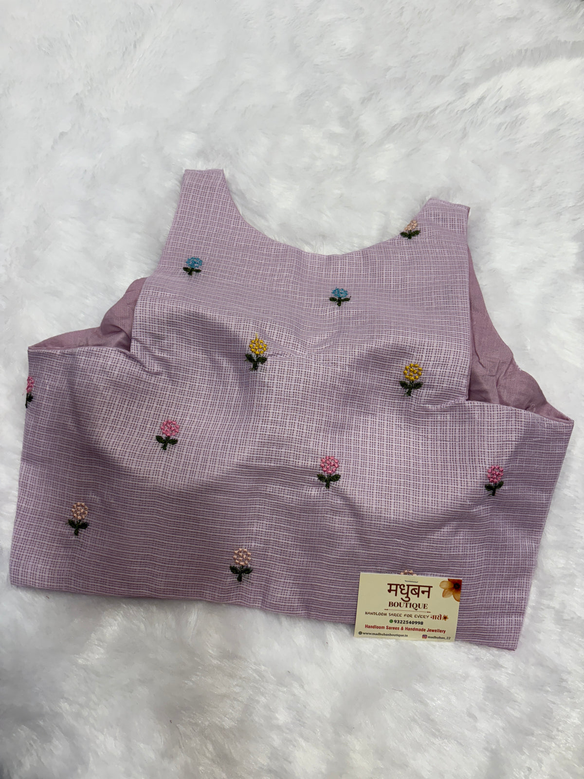 Kota embroidery halter neck padded blouse|Lilac colour|KEHB003