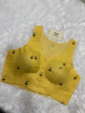 Kota embroidery halter neck padded blouse|Lemon yellow|KEHB004
