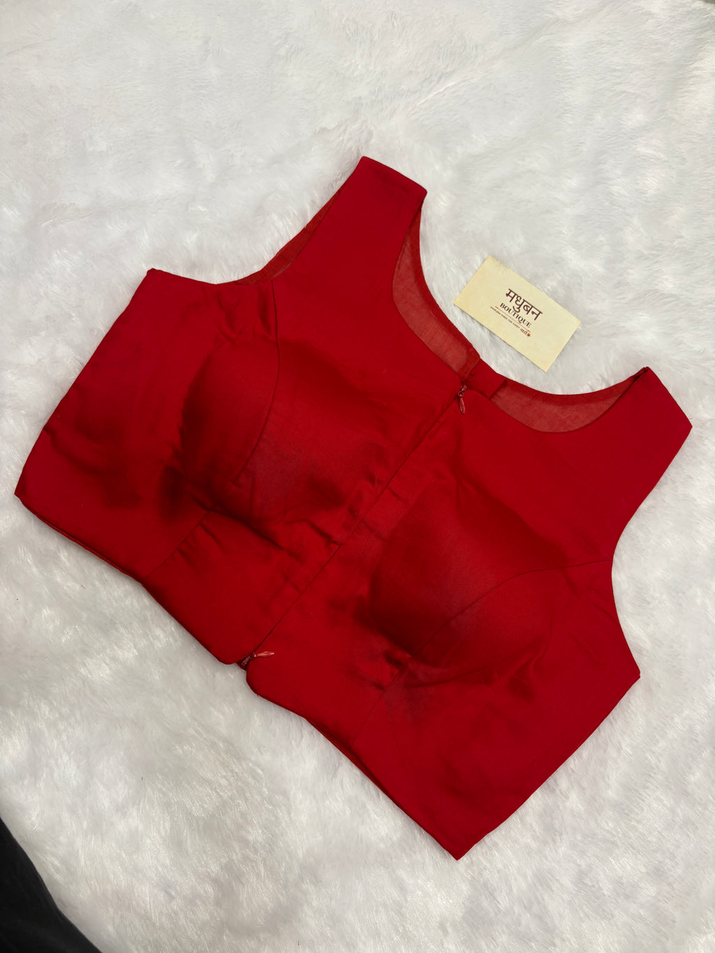 Doubble zipper solid cotton padded blouse|Red colour|DZSB001