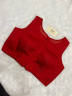 Doubble zipper solid cotton padded blouse|Red colour|DZSB001