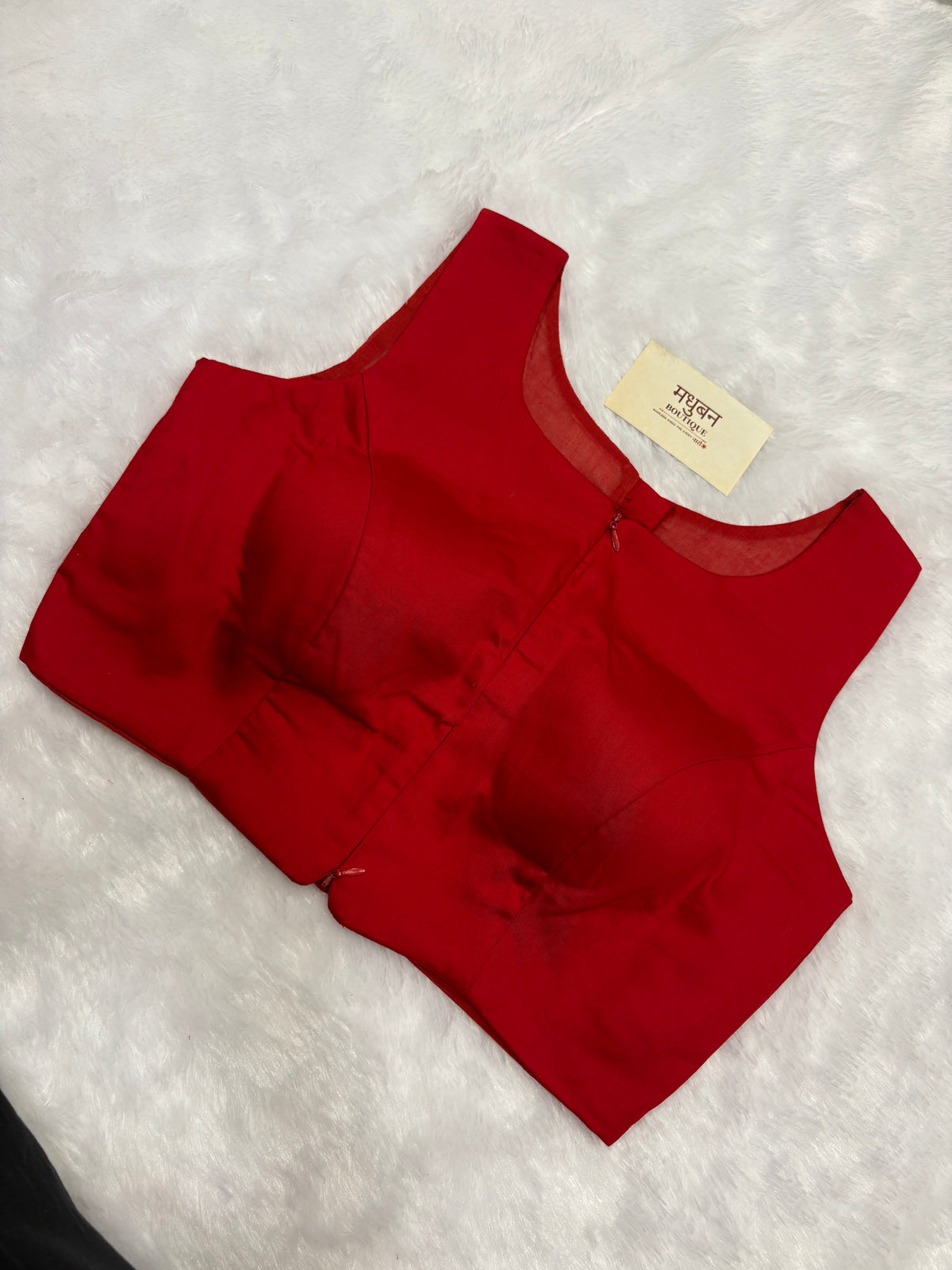 Doubble zipper solid cotton padded blouse|Red colour|DZSB001