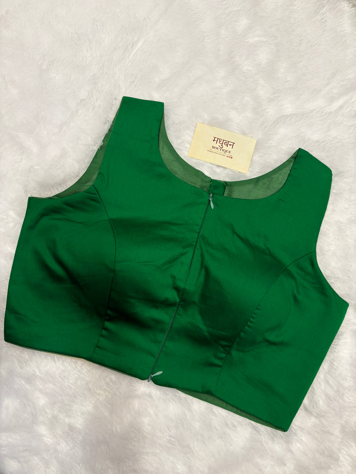 Doubble zipper solid cotton padded blouse| Parrot green colour|DZSB003