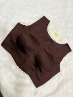 Doubble zipper solid cotton padded blouse| Brown colour|DZSB007