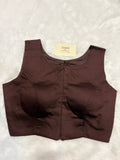 Doubble zipper solid cotton padded blouse| Brown colour|DZSB007