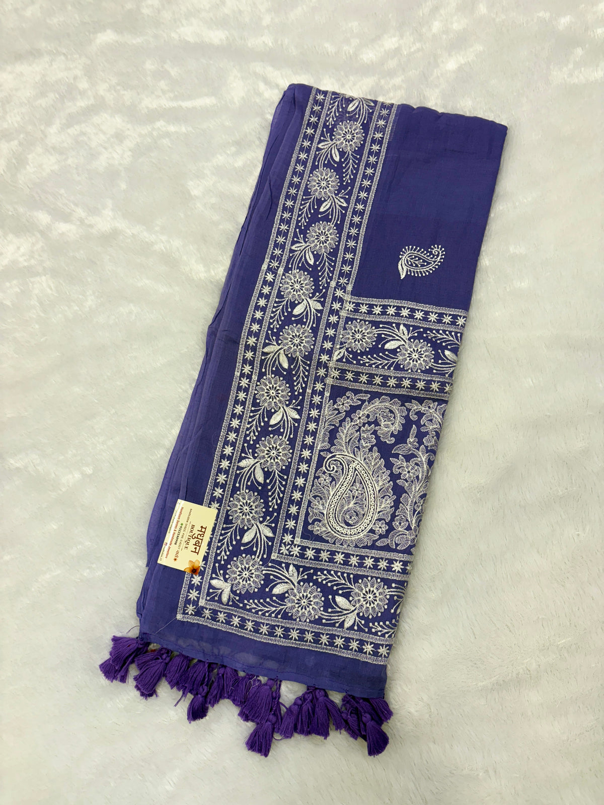 Lakhnowi chikankari work mulcotton saree |Purple|LCMC002