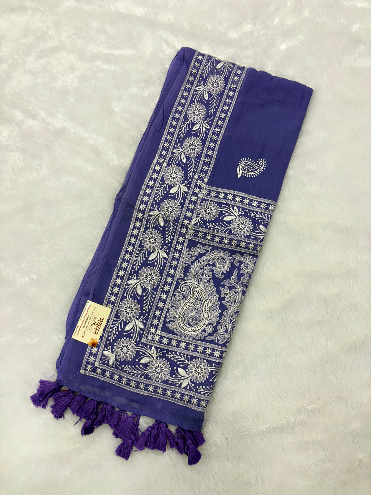 Lakhnowi chikankari work mulcotton saree |Purple|LCMC002