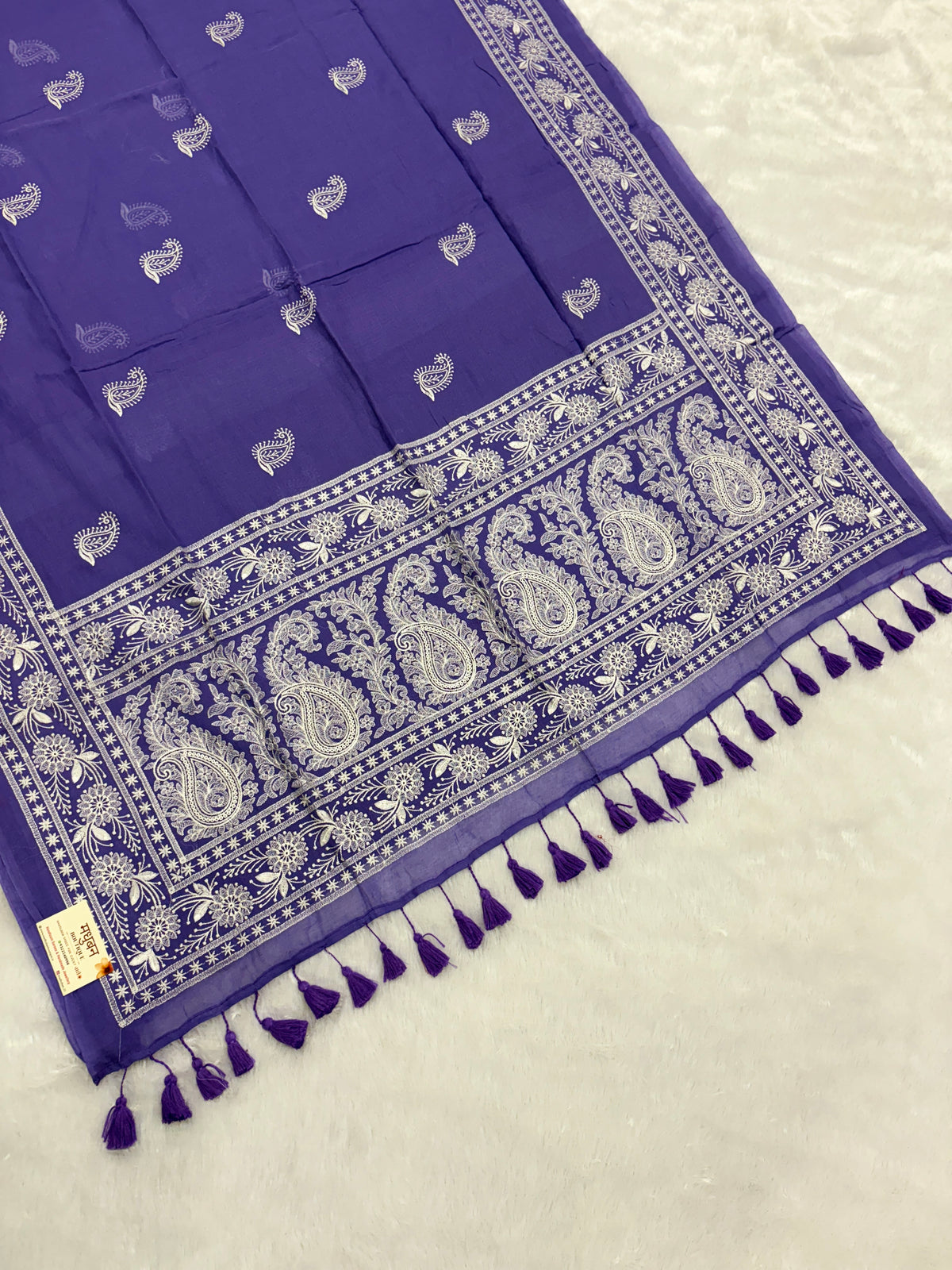 Lakhnowi chikankari work mulcotton saree |Purple|LCMC002