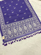 Lakhnowi chikankari work mulcotton saree |Purple|LCMC002