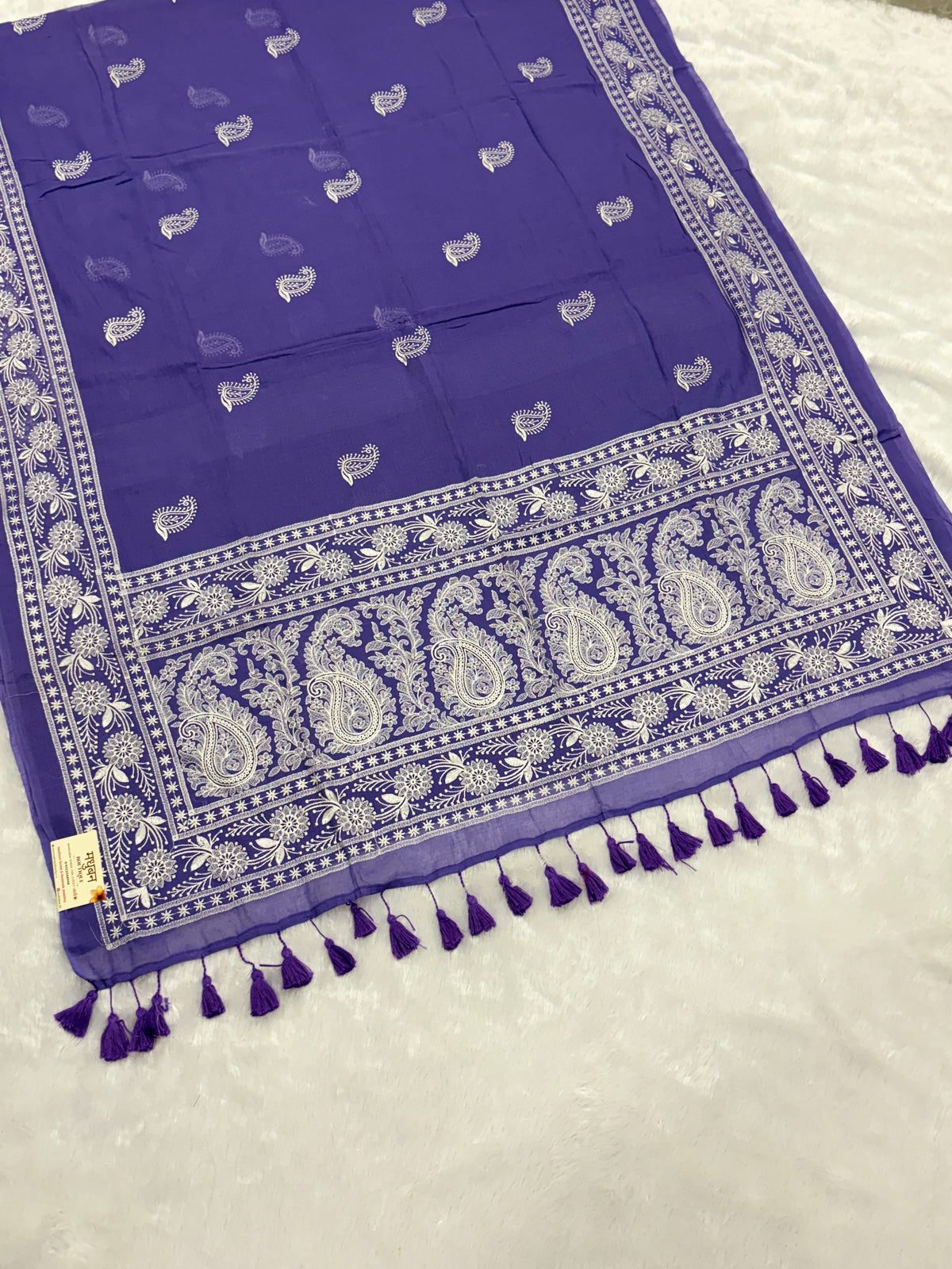 Lakhnowi chikankari work mulcotton saree |Purple|LCMC002