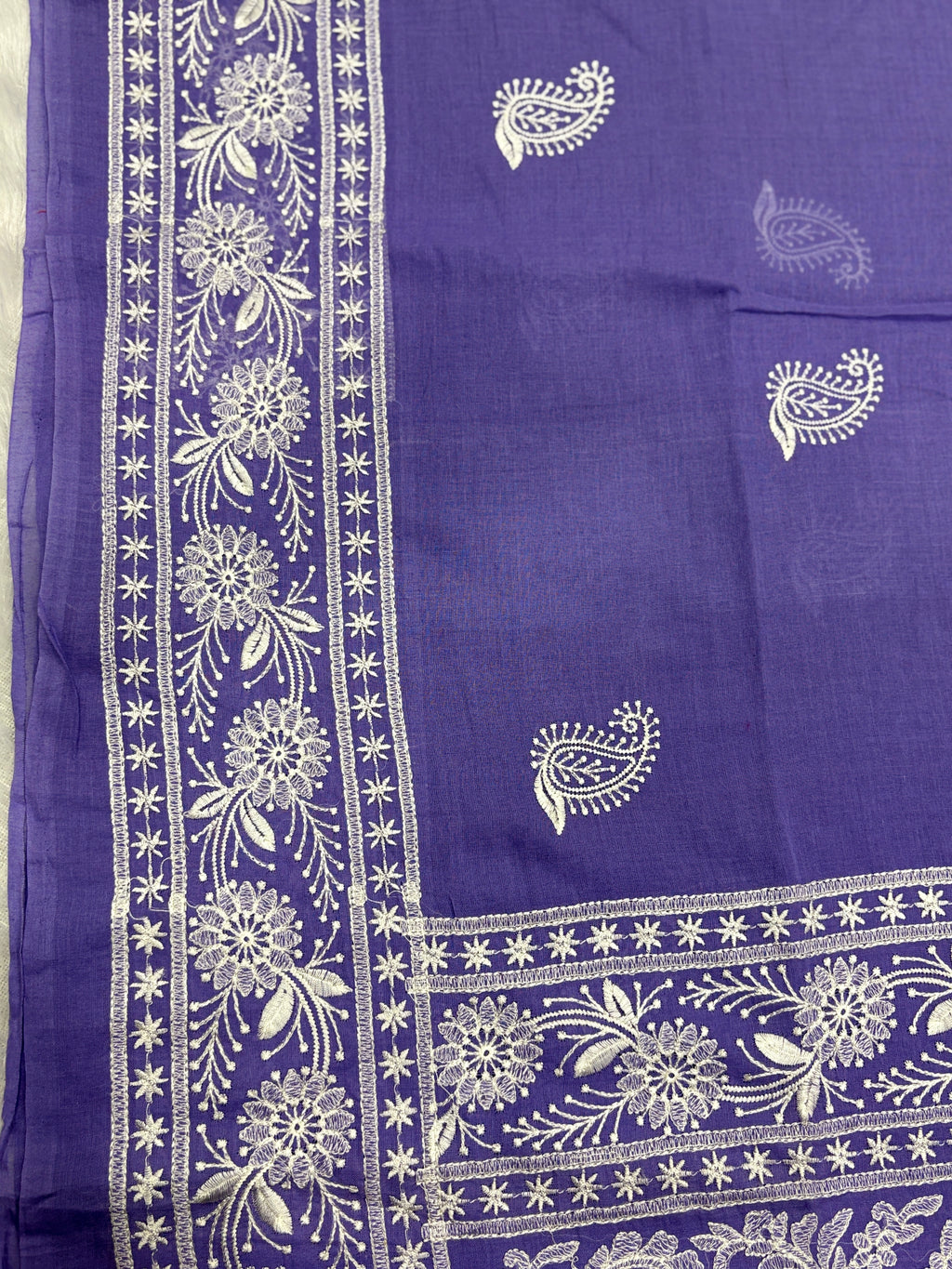 Lakhnowi chikankari work mulcotton saree |Purple|LCMC002