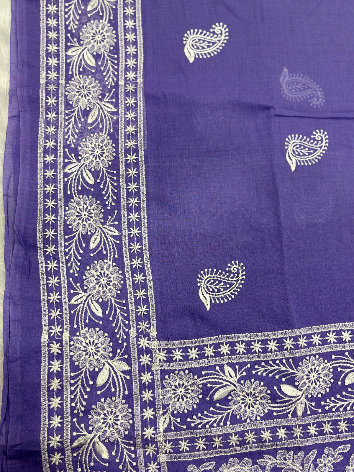 Lakhnowi chikankari work mulcotton saree |Purple|LCMC002