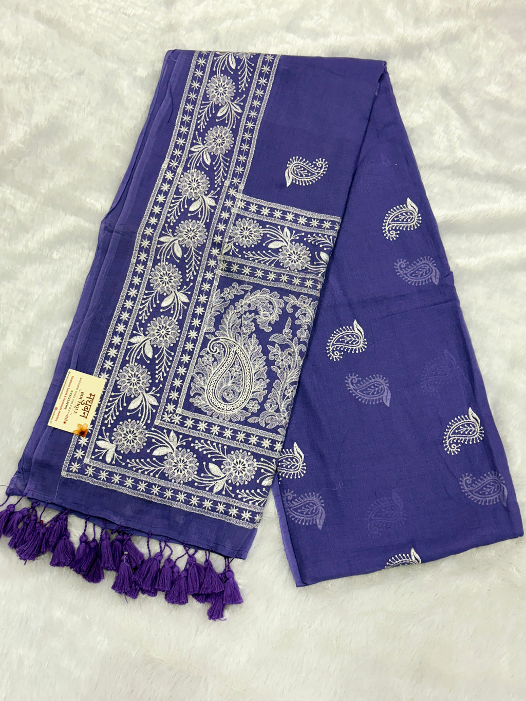 Lakhnowi chikankari work mulcotton saree |Purple|LCMC002