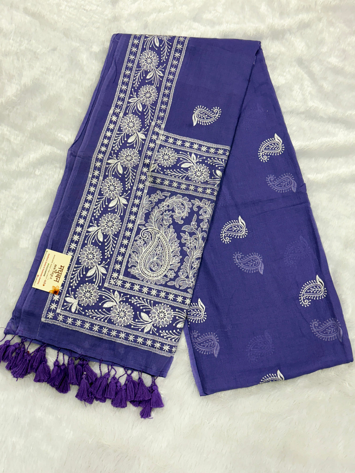 Lakhnowi chikankari work mulcotton saree |Purple|LCMC002