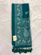 Lakhnowi chikankari work mulcotton saree |Sea green|LCMC003