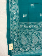 Lakhnowi chikankari work mulcotton saree |Sea green|LCMC003
